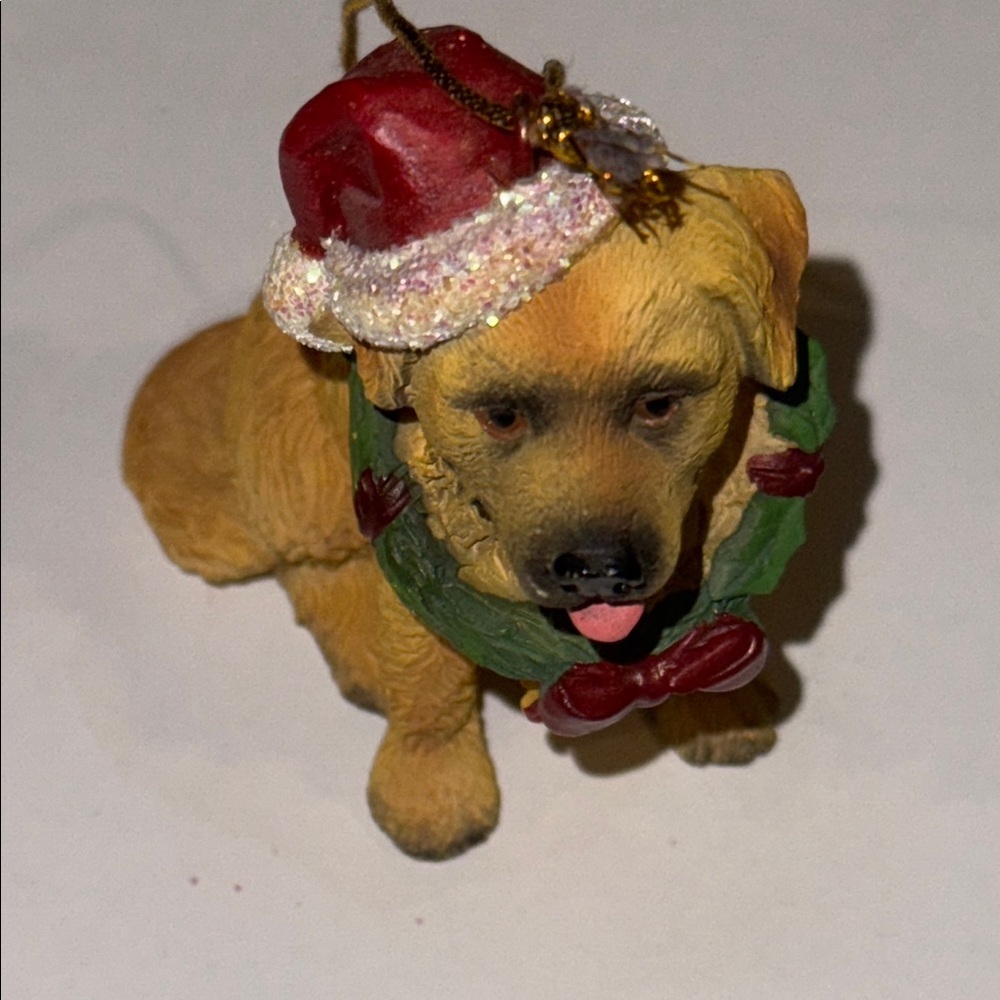 Golden Retriever with Santa Hat Resin Christmas Ornament
